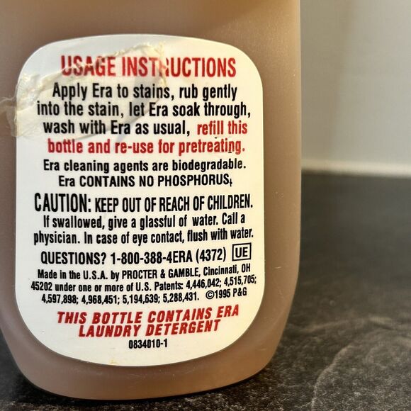 NOS Vintage 1995 ULTRA‎ ERA Treat & Wash Detergent Liquid Soap 5 Fl Oz - Picture 3 of 4